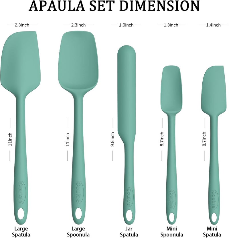 Coukre Silicone Spatula Set of 5,High Temperature Resistant, Food Grade Silicone, Dishwasher Safe, for Baking, Cooking (Pure Aqua Green) - Image 2